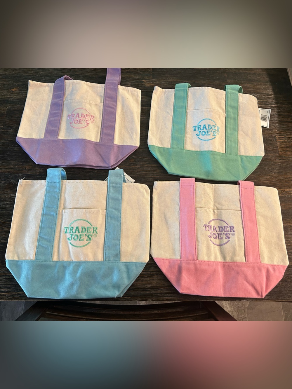 Trader Joe's Mini Pastel Canvas Tote Bag - set of 4 - Picture 2 of 3